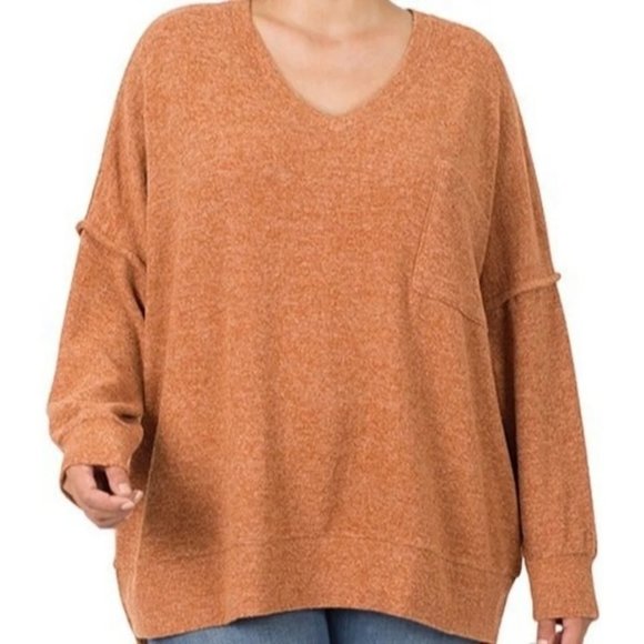 Zenana Outfitters Sweaters New Zenana Almond Brushed Melange Hacci